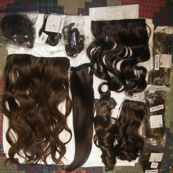 Special BUNDLE HAIR EXTENSIONS, PONYTAILS, SCRUNCHIE, CLIP-IN PIECES NEW ITEMS - Picture 1 of 13